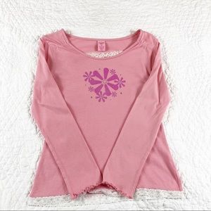 Girls 12 pink cotton tee, long sleeve, lace floral